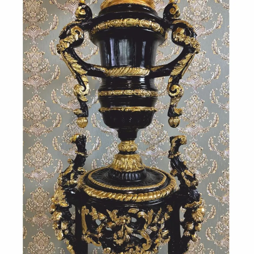 Casa Padrino Barock Säule mit Vase und Adler Schwarz / Gold H. 260 cm - Barock Möbel