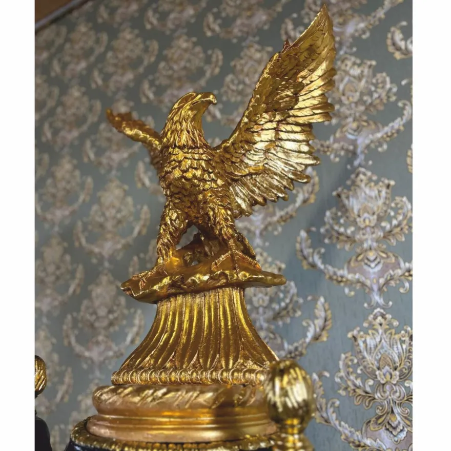 Casa Padrino Barock Säule mit Vase und Adler Schwarz / Gold H. 260 cm - Barock Möbel