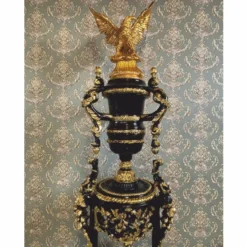 Casa Padrino Barock Säule mit Vase und Adler Schwarz / Gold H. 260 cm - Barock Möbel