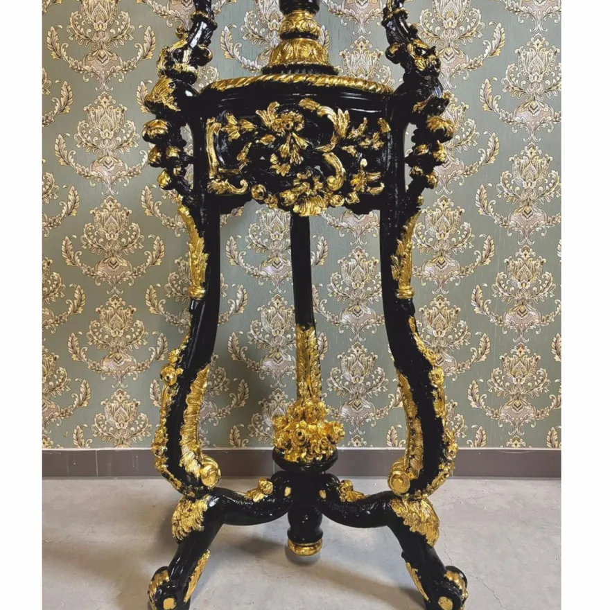 Casa Padrino Barock Säule mit Vase und Adler Schwarz / Gold H. 260 cm - Barock Möbel