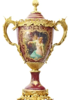 Casa Padrino Barock Säule mit Vase Bordeauxrot / Mehrfarbig / Gold - Prunkvolles Deko Set im Barockstil