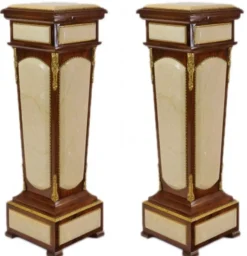 Casa Padrino Barock Säulen Set Mahagoni / Creme mit Marmorbesatz, 110 x 40 x 40 cm, 2 Stück