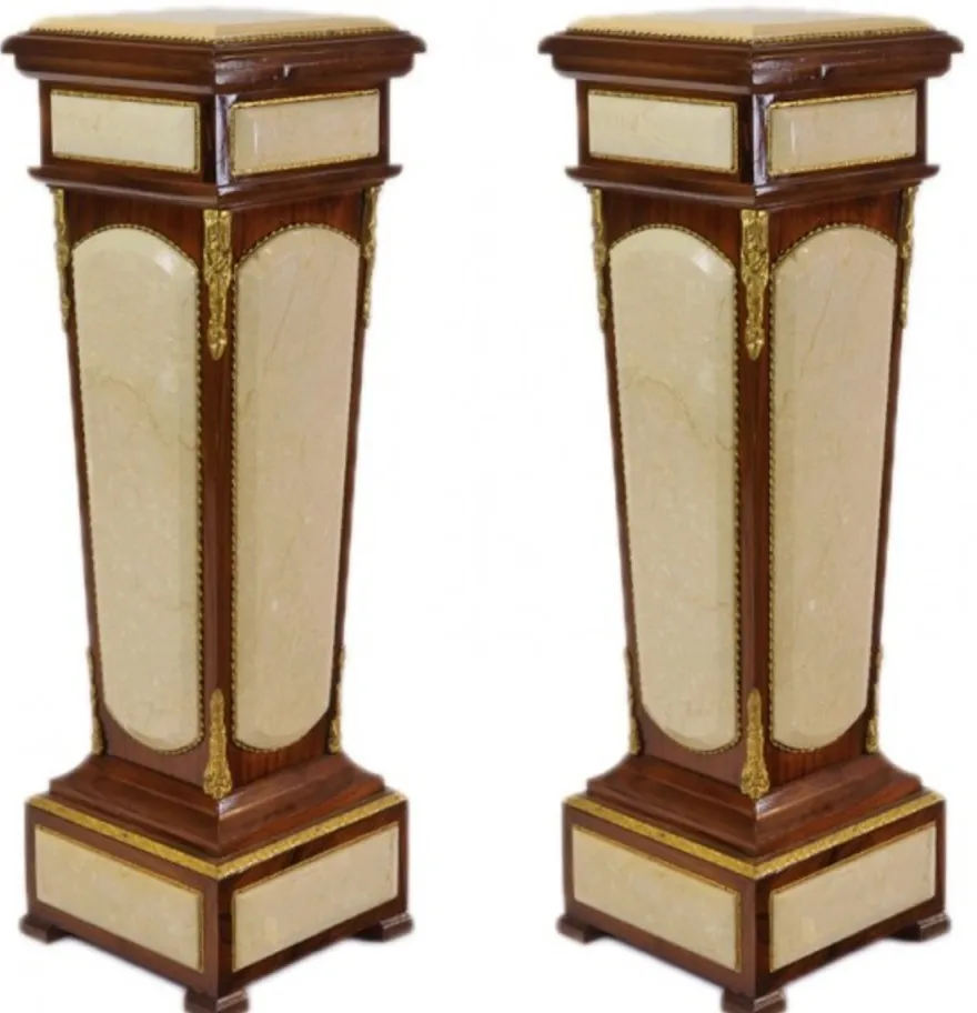 Casa Padrino Barock Säulen Set Mahagoni / Creme mit Marmorbesatz, 110 x 40 x 40 cm, 2 Stück