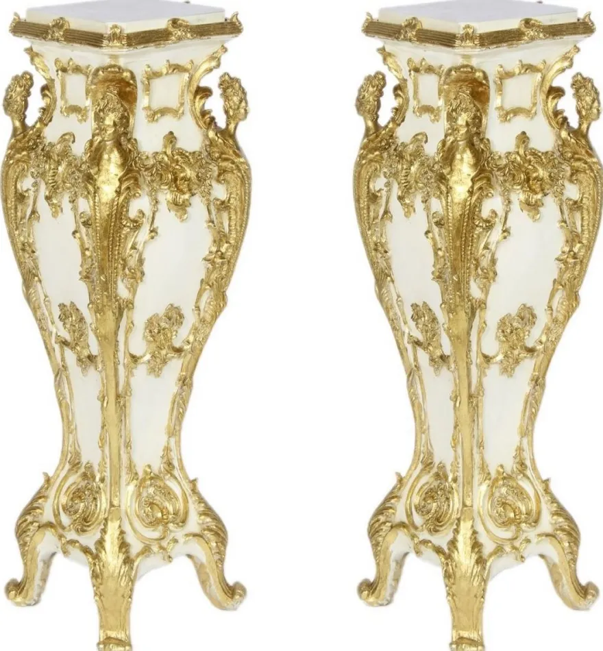 Casa Padrino Barock Säulen Set Creme / Gold 25 x 25 x H. 70 - Antik Stil Säulen - Prunkvolle Barock Möbel