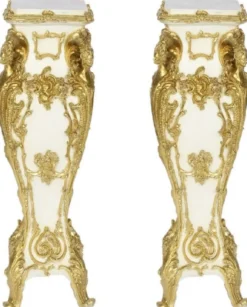 Casa Padrino Barock Säulen Set Creme / Gold 25 x 25 x H. 70 - Antik Stil Säulen - Prunkvolle Barock Möbel
