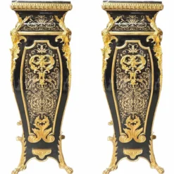 Casa Padrino Barock Säulen Set Schwarz / Gold H. 125 cm - Prunkvolle Barock Möbel