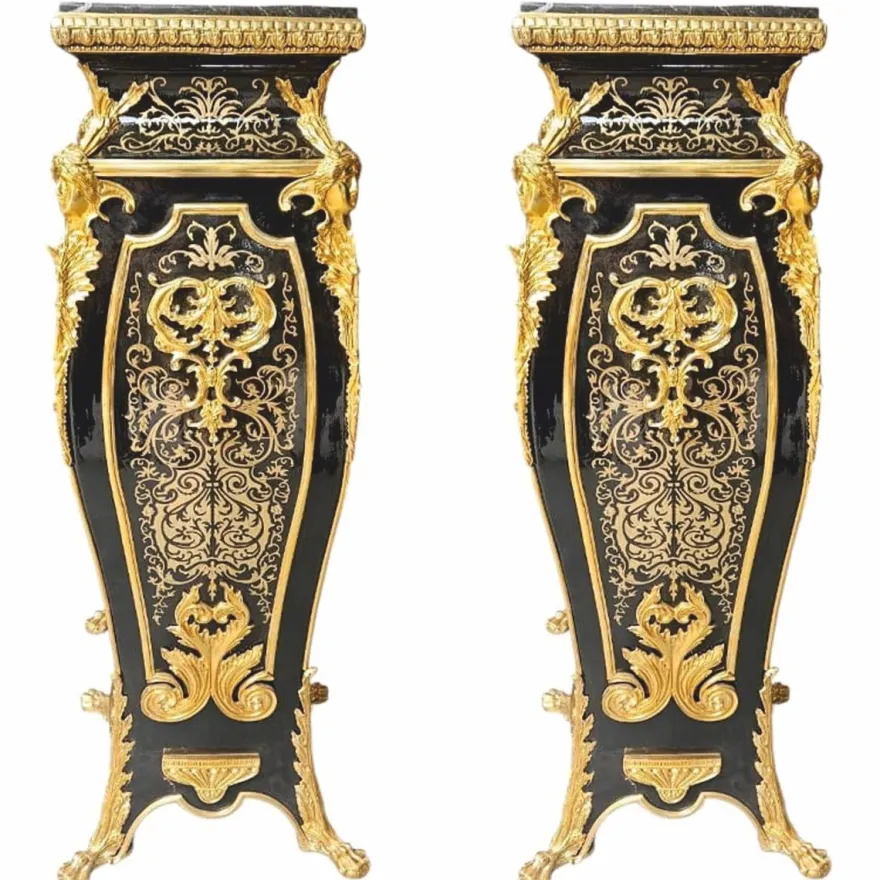 Casa Padrino Barock Säulen Set Schwarz / Gold H. 125 cm - Prunkvolle Barock Möbel