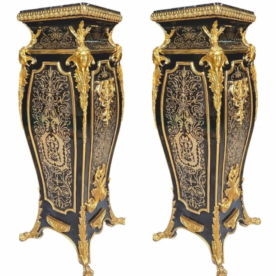 Casa Padrino Barock Säulen Set Schwarz / Gold H. 125 cm - Prunkvolle Barock Möbel