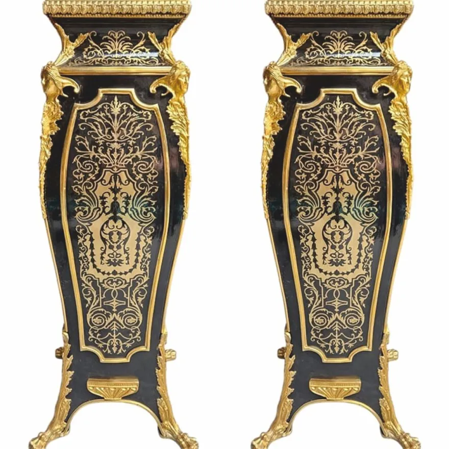 Casa Padrino Barock Säulen Set Schwarz / Gold H. 125 cm - Prunkvolle Barock Möbel