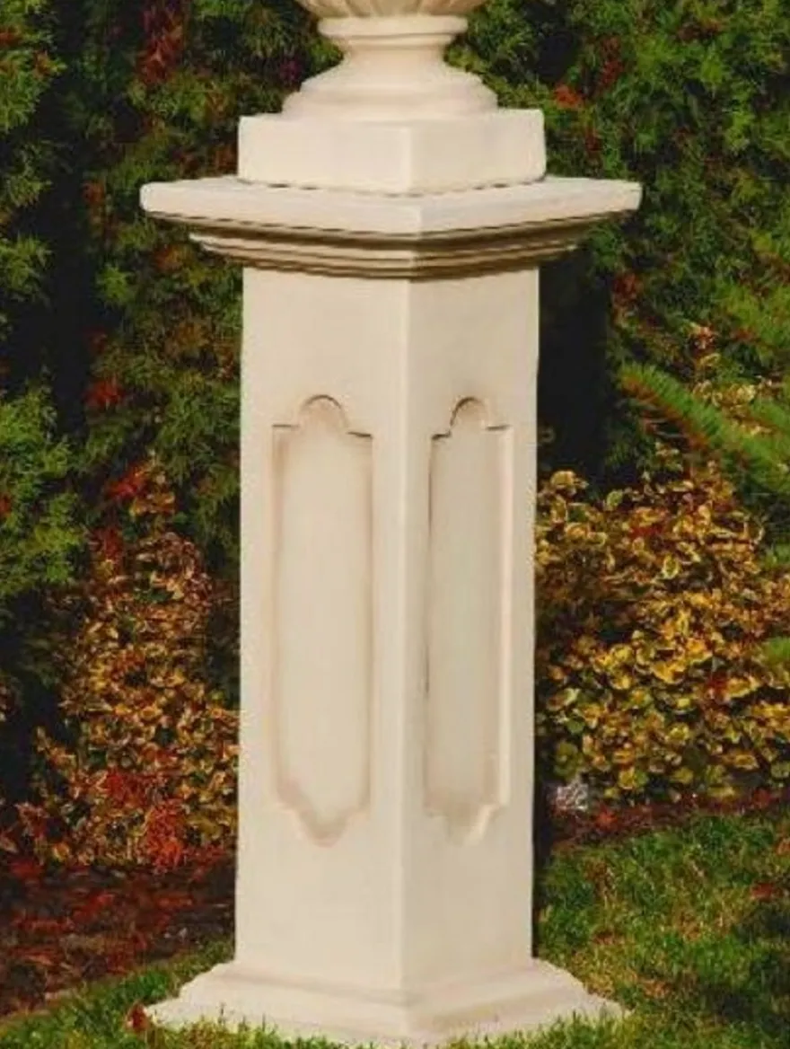 Casa Padrino Barock Säule Sandfarben / Beige 34 x 34 x H. 80 cm - Prunkvolle Gartensäule im Barockstil - Gartendeko Stein Säule - Barock Garten & Terrassen Deko Accessoires