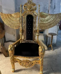 Casa Padrino Barock Thron Sessel mit Flügel und Glitzersteinen Schwarz / Gold - Handgefertigter Königssessel