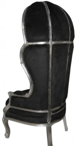 Casa Padrino Barock Thron Sessel Victory Schwarz / Silber - Massivholz Samt - 177 x 83 x 66 cm