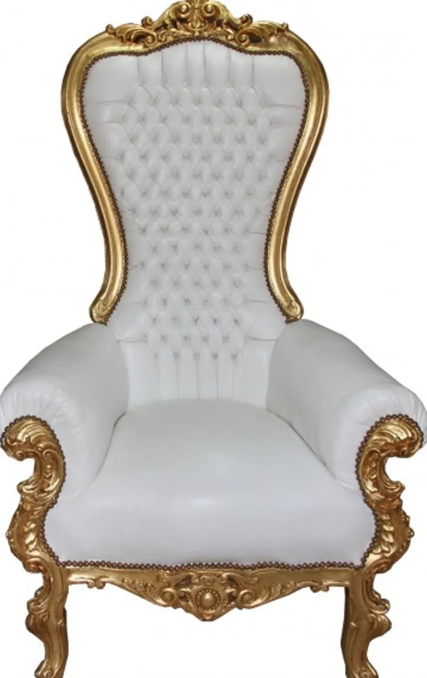 Casa Padrino Barock Thron Sessel Majestic Mod1 Weiß/Gold - Riesensessel - Handgefertigter Prachtthron - 167 x 95 x 70 cm
