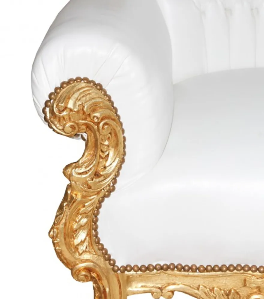 Casa Padrino Barock Thron Sessel Majestic Mod1 Weiß/Gold - Riesensessel - Handgefertigter Prachtthron - 167 x 95 x 70 cm