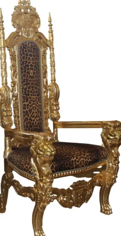 Casa Padrino Barock Thron Sessel Gold / Leopard Königssessel - Hochzeitssessel - Riesensessel