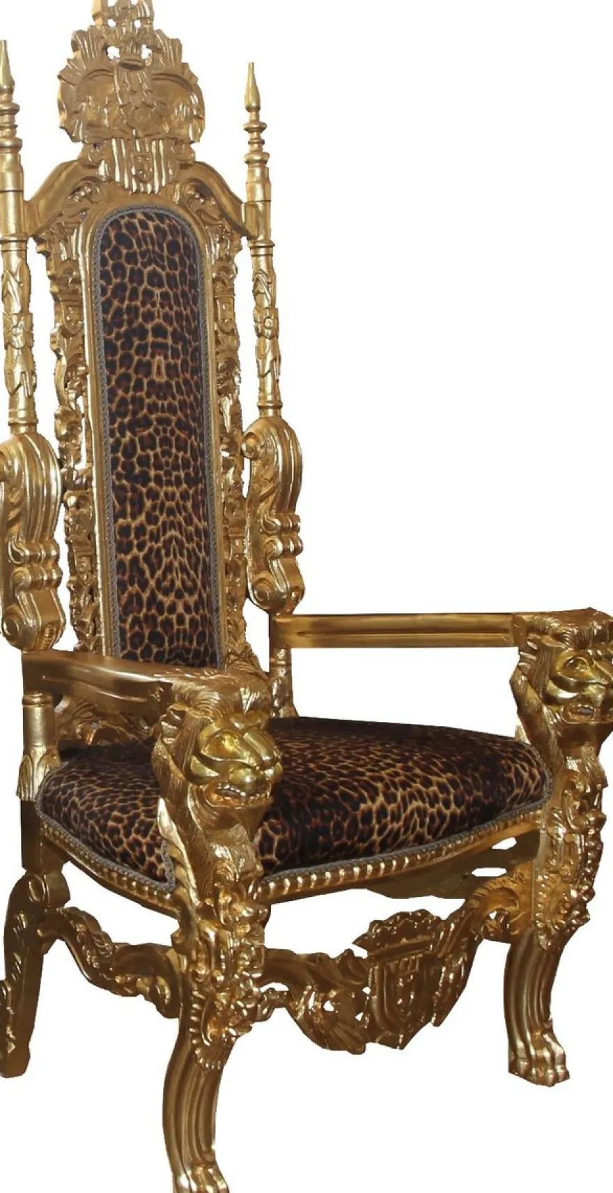 Casa Padrino Barock Thron Sessel Gold / Leopard Königssessel - Hochzeitssessel - Riesensessel