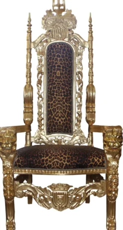 Casa Padrino Barock Thron Sessel Gold / Leopard Königssessel - Hochzeitssessel - Riesensessel