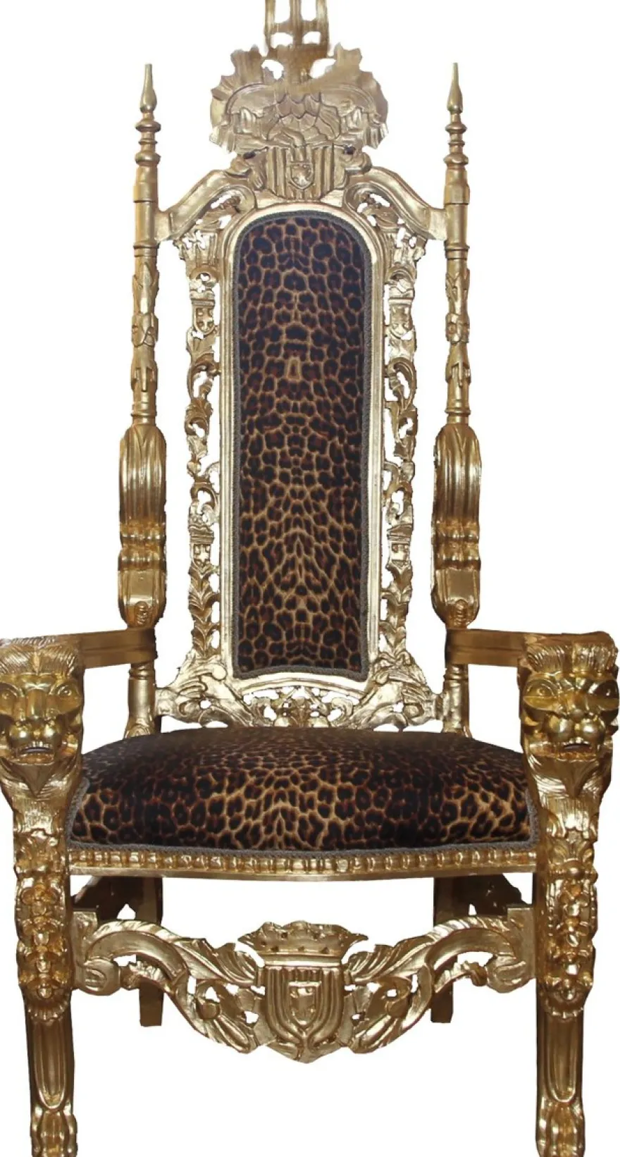 Casa Padrino Barock Thron Sessel Gold / Leopard Königssessel - Hochzeitssessel - Riesensessel