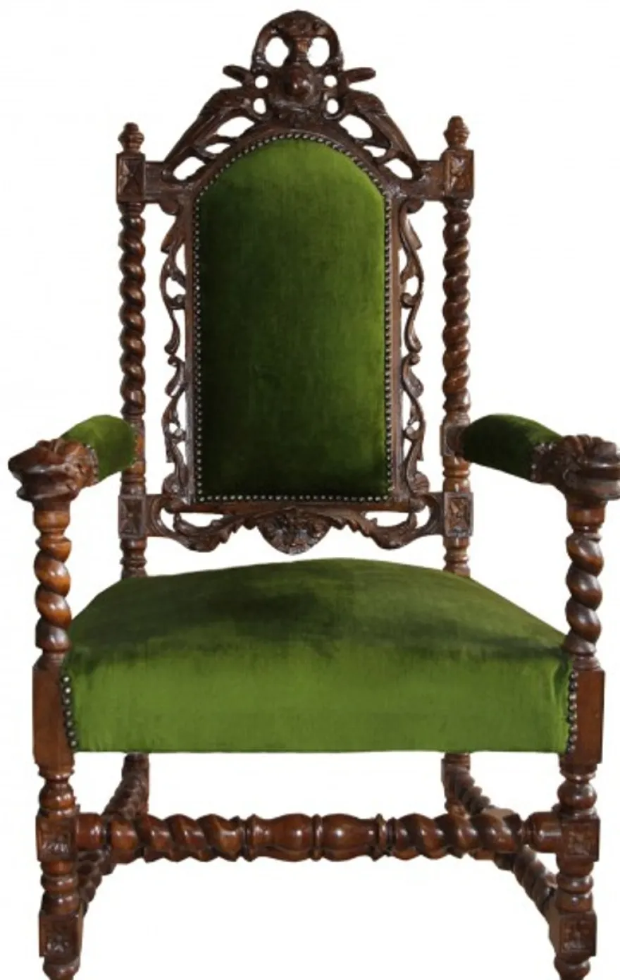 Casa Padrino Barock Thron Sessel Grün / Mahagoni - Barock Möbel Tron Königssessel