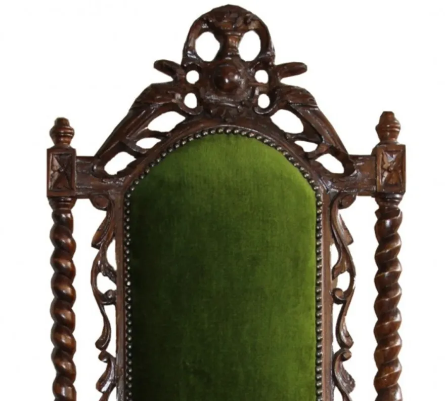 Casa Padrino Barock Thron Sessel Grün / Mahagoni - Barock Möbel Tron Königssessel