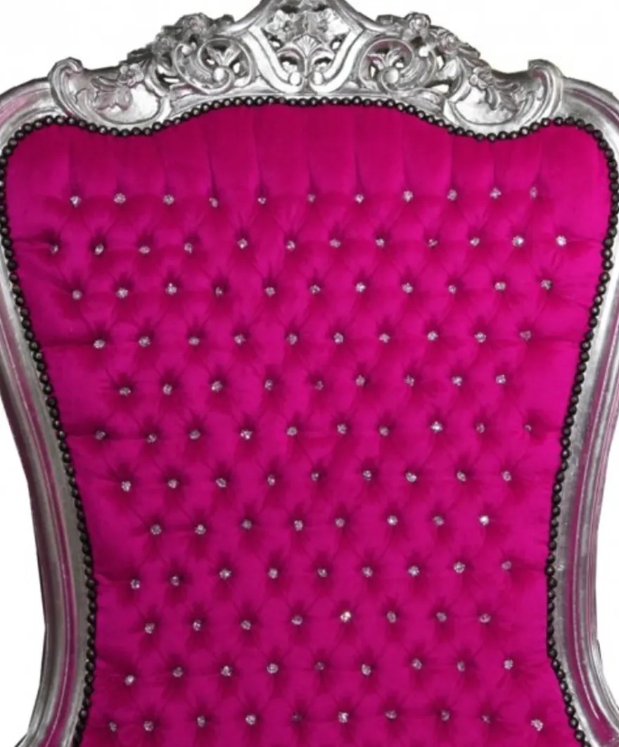Casa Padrino Barock Thron Sessel Majestic in Pink und Silber mit Glitzersteinen, 173 x 104 x 82 cm