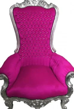 Casa Padrino Barock Thron Sessel Majestic in Pink und Silber mit Glitzersteinen, 173 x 104 x 82 cm