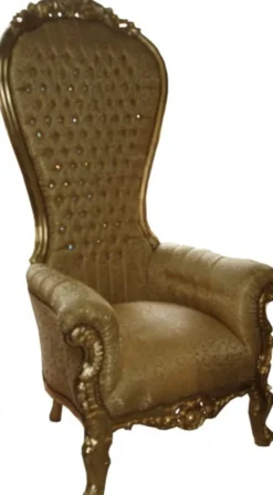 Casa Padrino Barock Thron Sessel Majestic in Gold mit Muster und Glitzersteinen, 190 x 95 x 72 cm