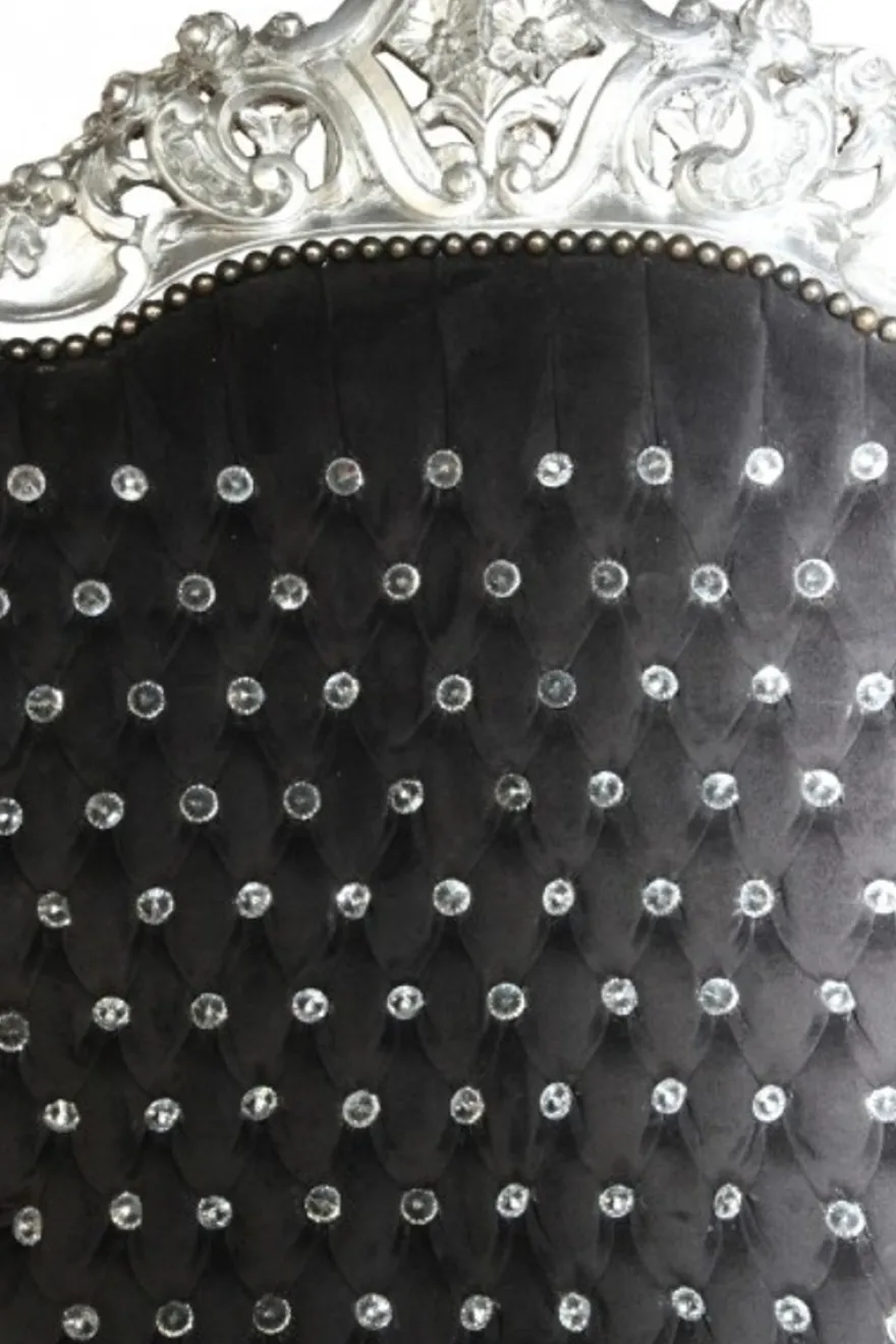 Casa Padrino Barock Thron Sessel Majestic Schwarz/Silber mit Glitzersteinen - Riesensessel - 173 x 104 x 82 cm
