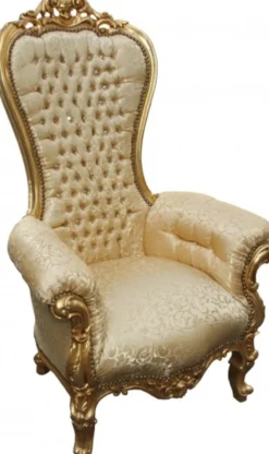 Casa Padrino Barock Thron Sessel Majestic Medium Gold Muster / Gold mit Bling Bling Glitzersteinen, 141 x 86 x 70 cm