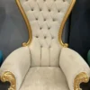 Casa Padrino Barock Thron Sessel mit edlem Samtstoff und Glitzersteinen Beige / Gold - Handgefertigter Königssessel im Barockstil - Prunkvoller Hochzeitssessel - Barock Riesensessel - Barock Möbel