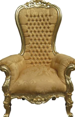 Casa Padrino Barock Thron Sessel Majestic Medium Gold Muster / Gold Mod2 mit Bling Bling Glitzersteinen - Riesensessel - Thron Stuhl Tron