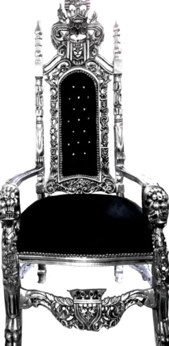 Casa Padrino Barock Thron Sessel Schwarz / Silber mit Bling Bling Glitzersteinen - Königssessel - Hochzeitssessel - Riesensessel