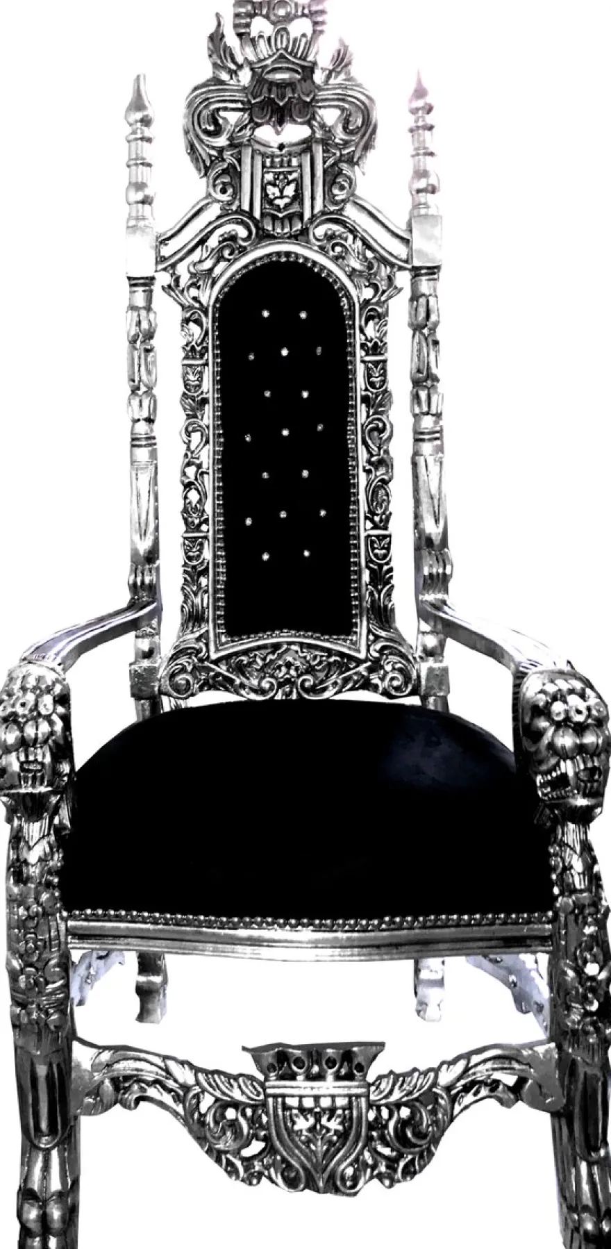 Casa Padrino Barock Thron Sessel Schwarz / Silber mit Bling Bling Glitzersteinen - Königssessel - Hochzeitssessel - Riesensessel