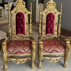 Casa Padrino Barock Thron Sessel mit Glitzersteinen und edlem Samtstoff Bordeauxrot / Gold - Prunkvoller Barockstil Königssessel - Barockstil Hochzeitssessel - Barock Riesensessel - Barock Möbel