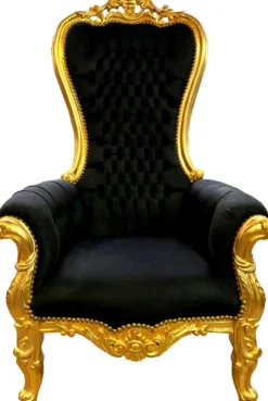 Casa Padrino Barock Thron Sessel Schwarz / Gold - Riesen Sessel Majestic Medium im Barockstil - Barock Möbel