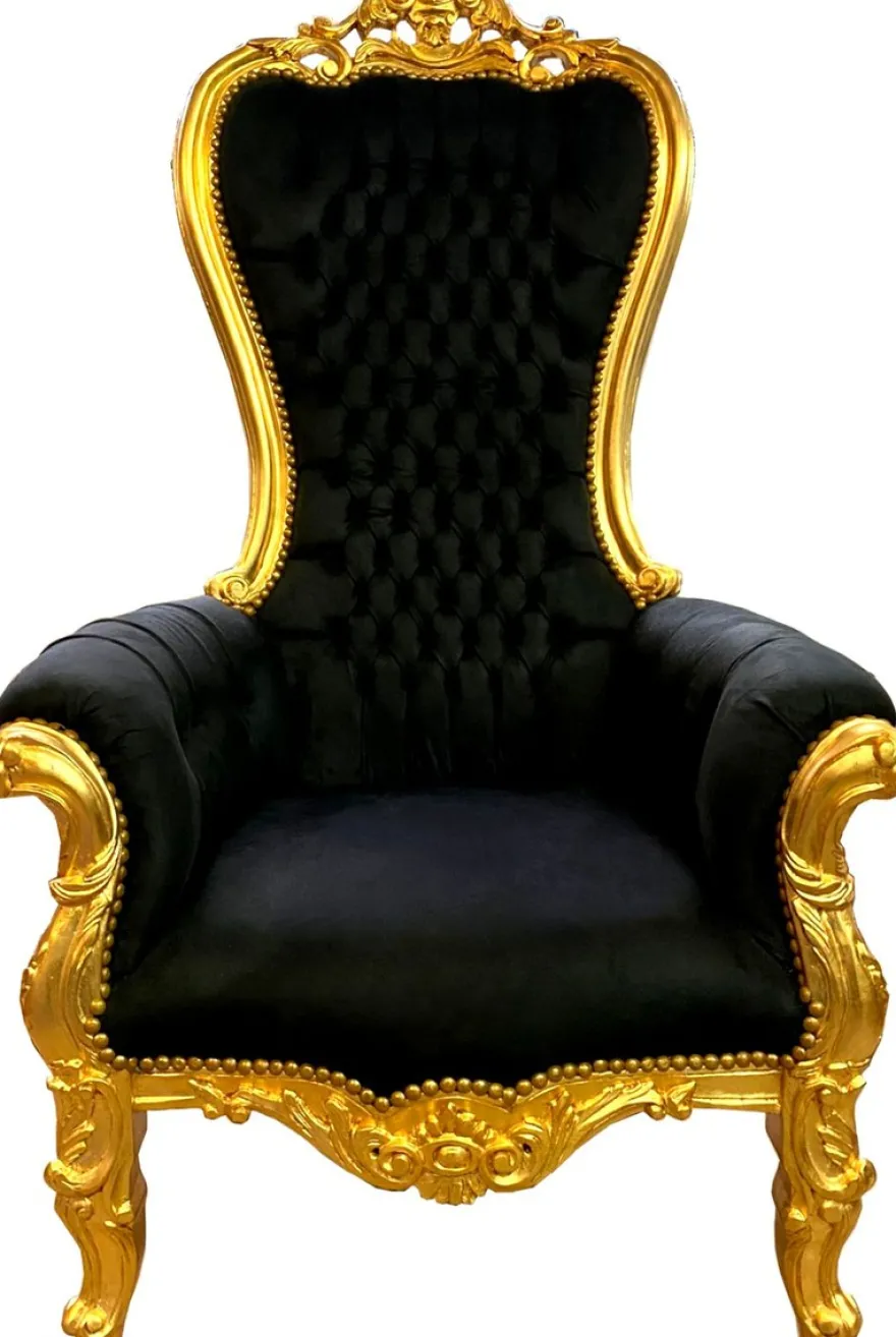 Casa Padrino Barock Thron Sessel Schwarz / Gold - Riesen Sessel Majestic Medium im Barockstil - Barock Möbel