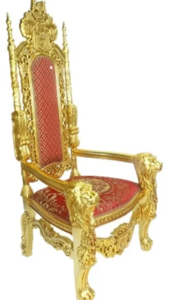 Casa Padrino Barock Thron Sessel Löwe Rot / Gold 70 x 60 x H. 180 cm - Prunkvoller Riesensessel - Königssessel - Hochzeitssessel - Barockmöbel