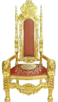 Casa Padrino Barock Thron Sessel Löwe Rot / Gold 70 x 60 x H. 180 cm - Prunkvoller Riesensessel - Königssessel - Hochzeitssessel - Barockmöbel