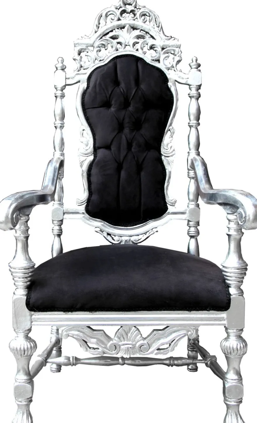 Casa Padrino Barock Thron Sessel Schwarz / Silber Königssessel - Hochzeitssessel - Riesensessel