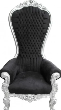 Casa Padrino Barock Thron Sessel Majestic Mod2 Schwarz/Silber, 190 cm Höhe - Massivholz Luxus Thron Stuhl