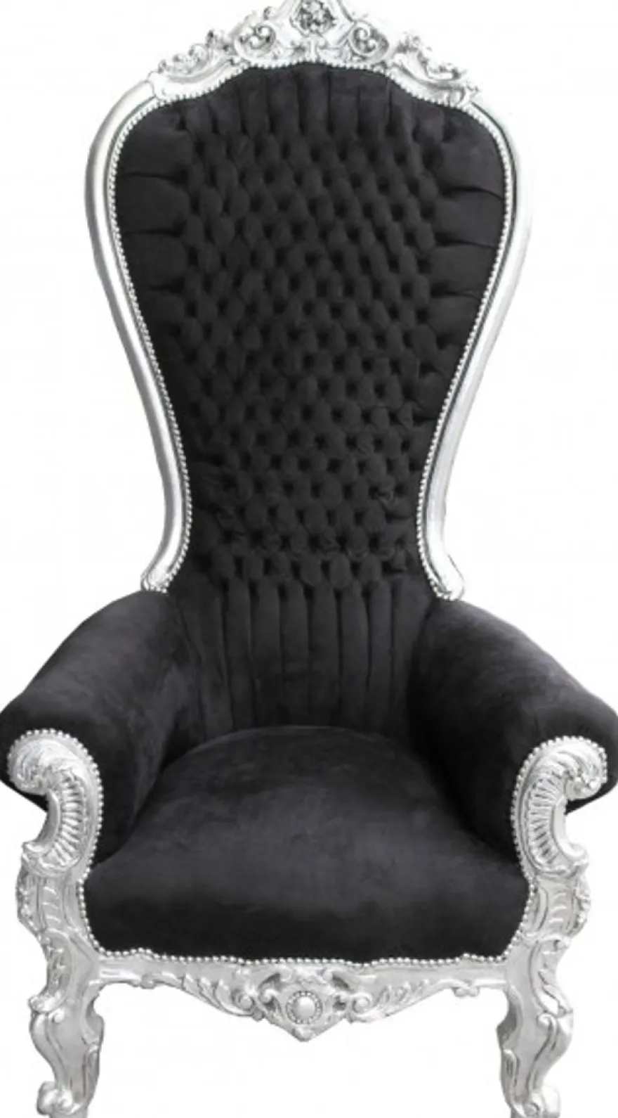 Casa Padrino Barock Thron Sessel Majestic Mod2 Schwarz/Silber, 190 cm Höhe - Massivholz Luxus Thron Stuhl