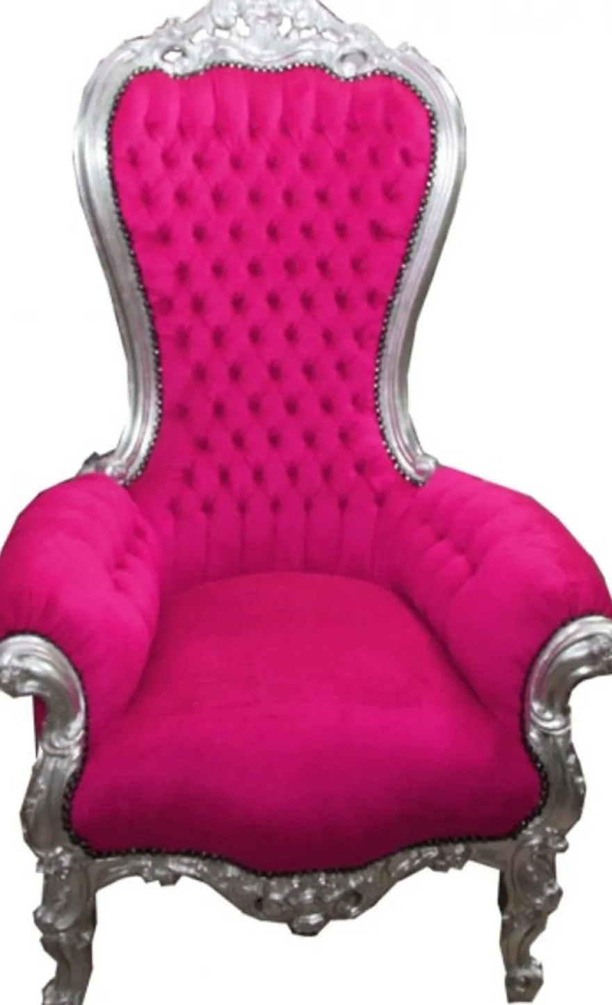 Casa Padrino Barock Thron Sessel Majestic Medium Pink/Silber, 141 x 85 x 70 cm, handgefertigter Riesensessel