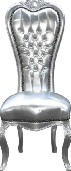Casa Padrino Barock Thron Stuhl Queen Anne Silber/Silber - Hochlehnstuhl Hochlehner