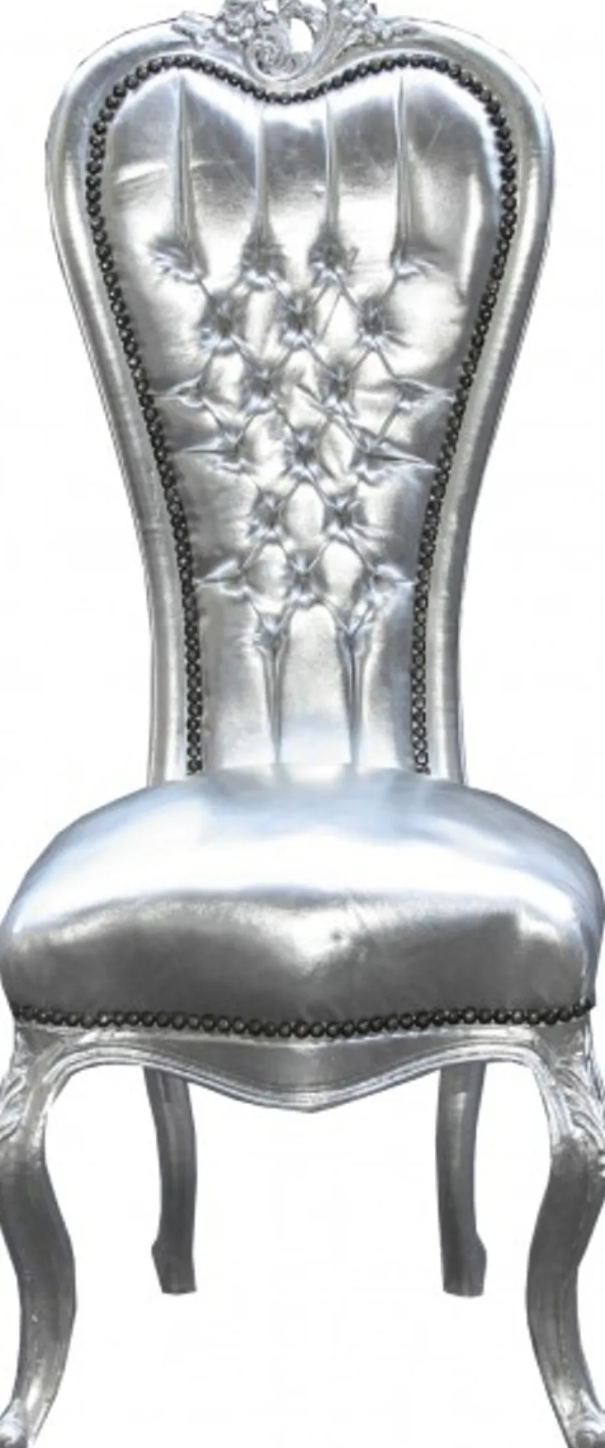 Casa Padrino Barock Thron Stuhl Queen Anne Silber/Silber - Hochlehnstuhl Hochlehner