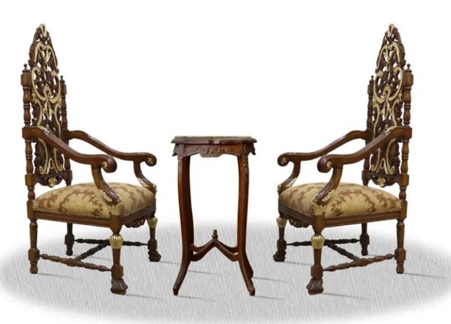 Casa Padrino Barock Thronstuhl Set mit Beistelltisch - Luxus Edition