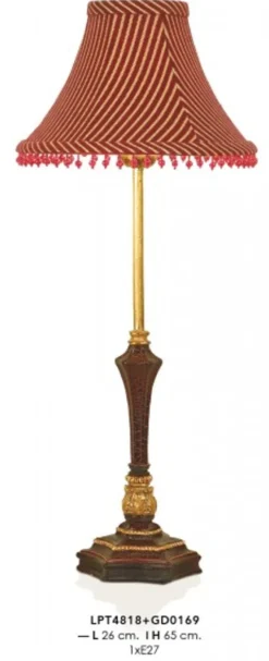 Casa Padrino Barock Tischleuchte Rot / Gold 26 x H 65 cm - Luxus Tisch Leuchte - Nostalgisch und prunkvoll