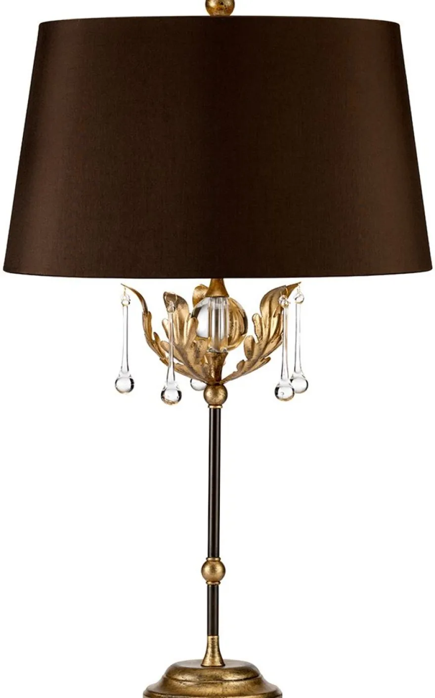 Casa Padrino Barock Tischleuchte Bronze / Antik Gold Ø 43 x H. 72 cm - Elegante Schreibtischleuchte mit handgefertigten Stahl Eichenblättern und dekorativen Glastropfen - Barock Leuchten