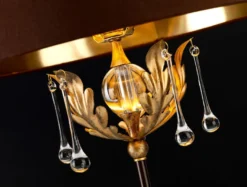 Casa Padrino Barock Tischleuchte Bronze / Antik Gold Ø 43 x H. 72 cm - Elegante Schreibtischleuchte mit handgefertigten Stahl Eichenblättern und dekorativen Glastropfen - Barock Leuchten