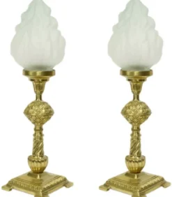 Casa Padrino Barock Tischleuchten Set Gold / Weiß 14 x 14 x H. 48 cm - Elegante Lampen im Barockstil - Barock Deko Leuchten