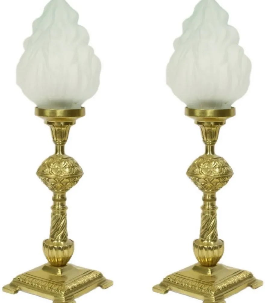 Casa Padrino Barock Tischleuchten Set Gold / Weiß 14 x 14 x H. 48 cm - Elegante Lampen im Barockstil - Barock Deko Leuchten